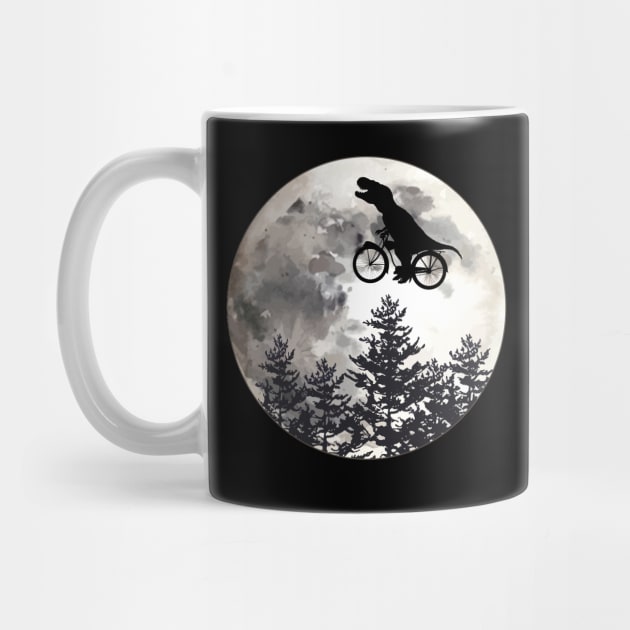 Dinosaur lover cyclist on the moon in forest by Collagedream